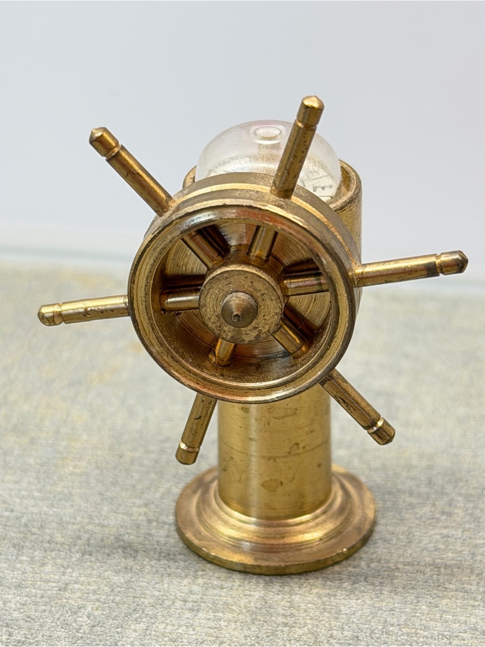 Miniature Brass Nautical Ship Wheel with Compass Collectible